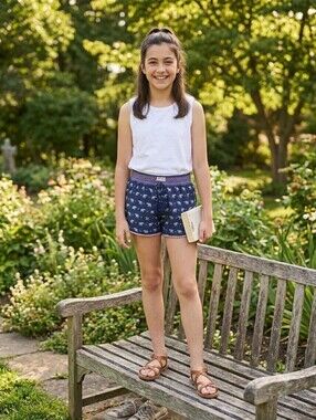 Japna Kids Elephant Print Smocked Shorts Navy Blue Pink Size 14